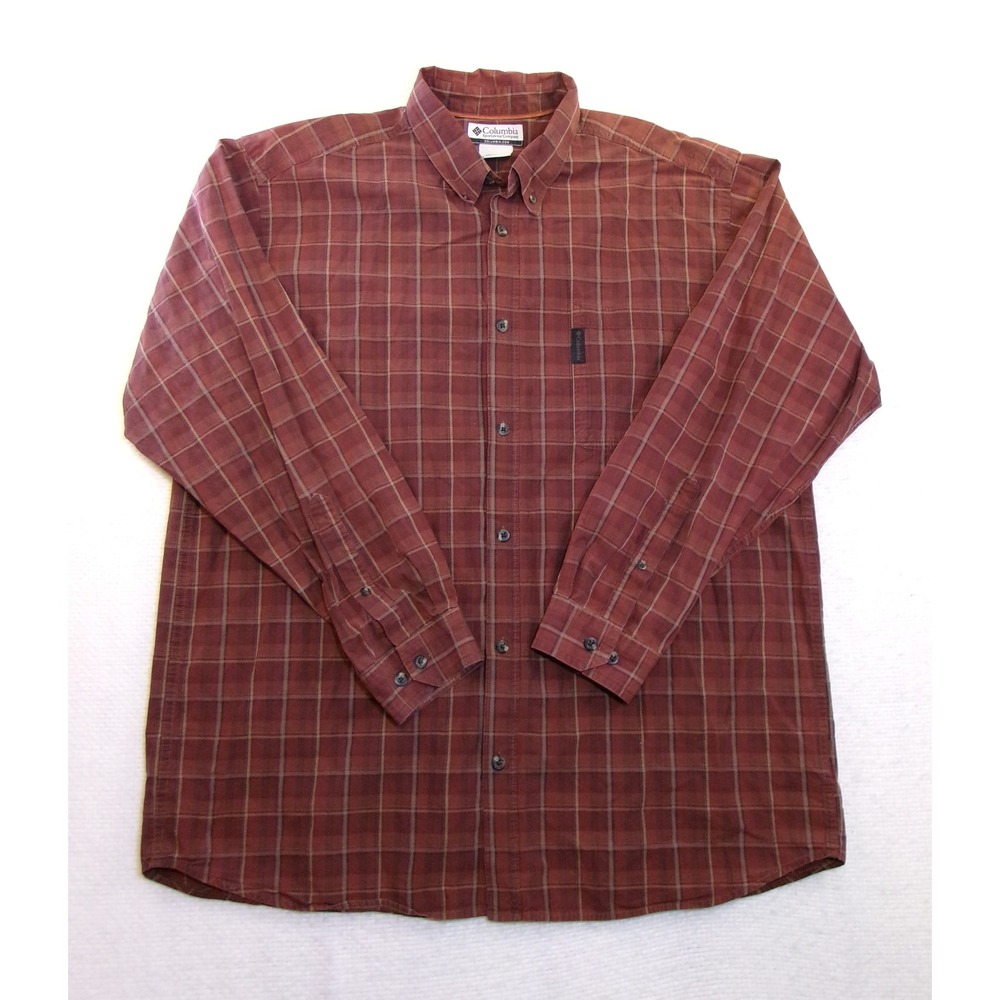 Columbia Sportswear Mens‎ XL Plaid Button Down Shirt Burgundy Red Cotton AM7111